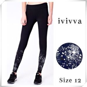 IVIVVA Rhythmic Splatter Metallic Paint Print Full Lengths Leggings Tights Black